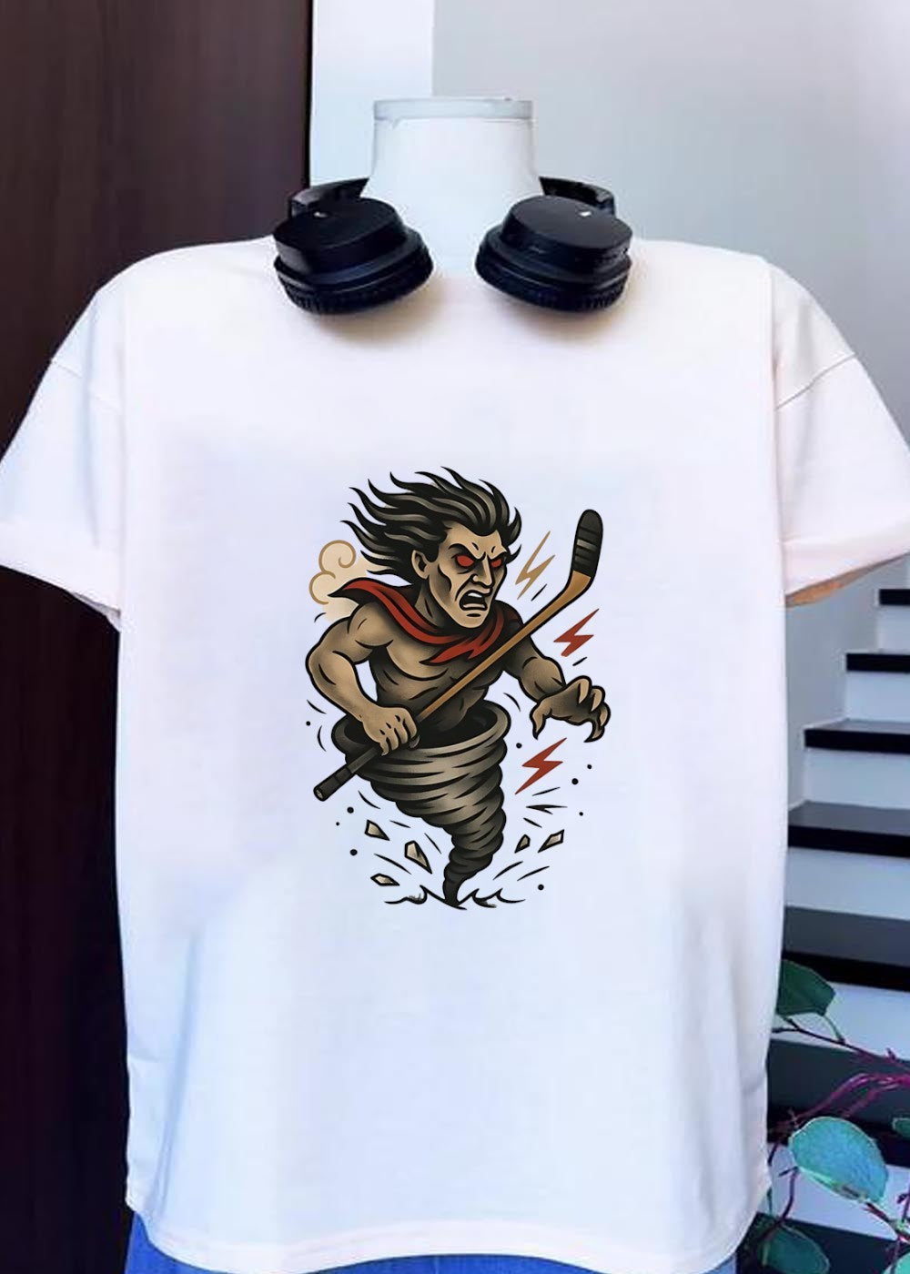 Tattoo Hockey Player Tornado Angry Sport Graphic T-Shirt