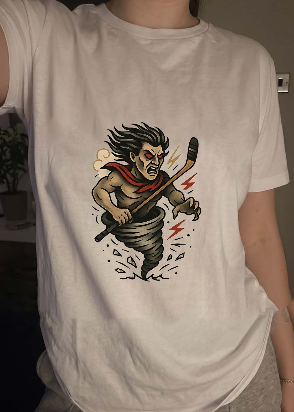 Tattoo Hockey Player Tornado Angry Sport Graphic T-Shirt