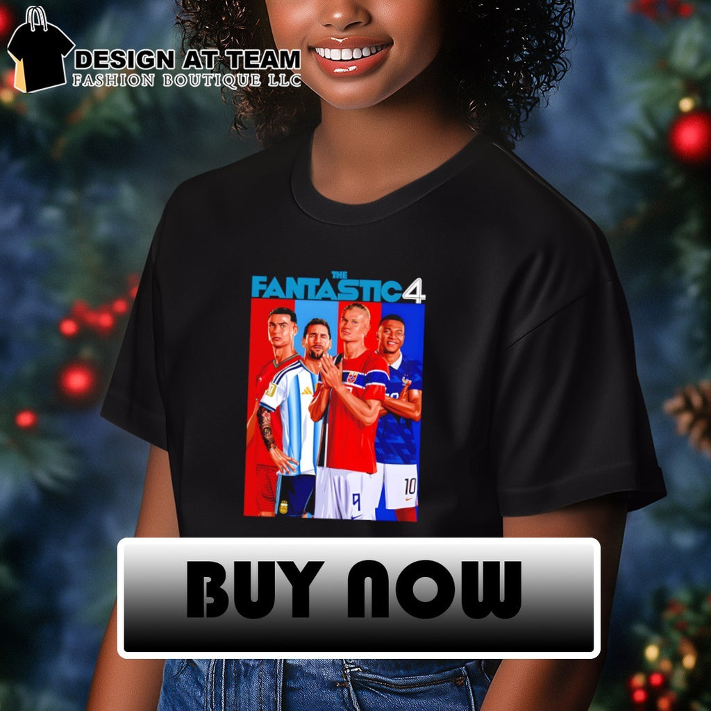 The Fantastic Four Portraits Ronaldo Messi Mbappe and Haaland Football Legends shirt