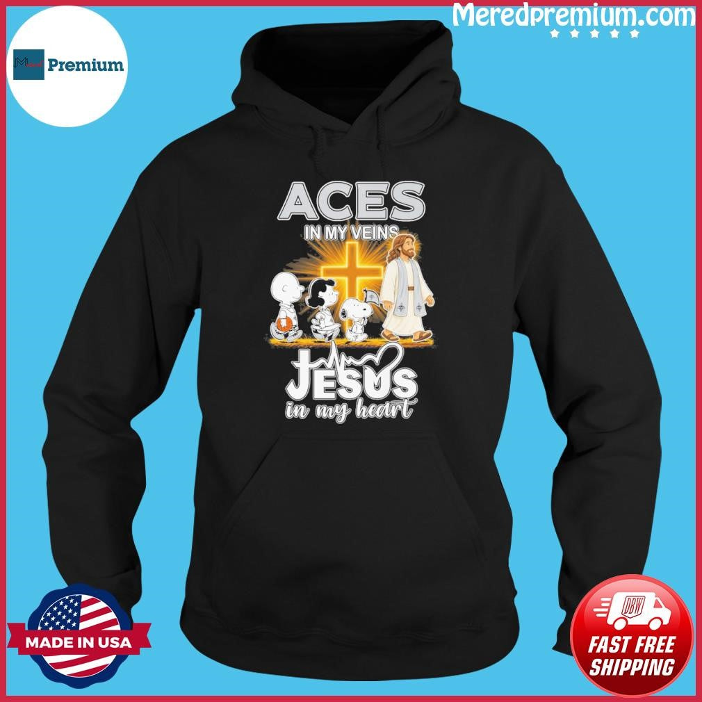 The Peanuts X Las Vegas Aces In My Veins Jesus In My Heart Shirt