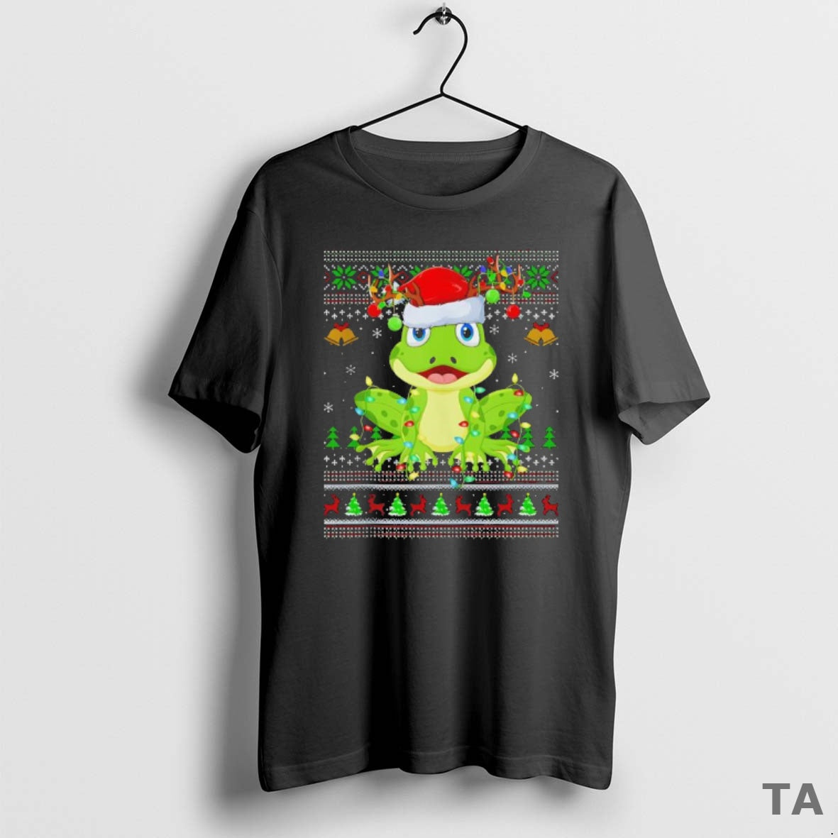 Top Frog Hat Santa Ugly Christmas Black T Shirt Sweater
