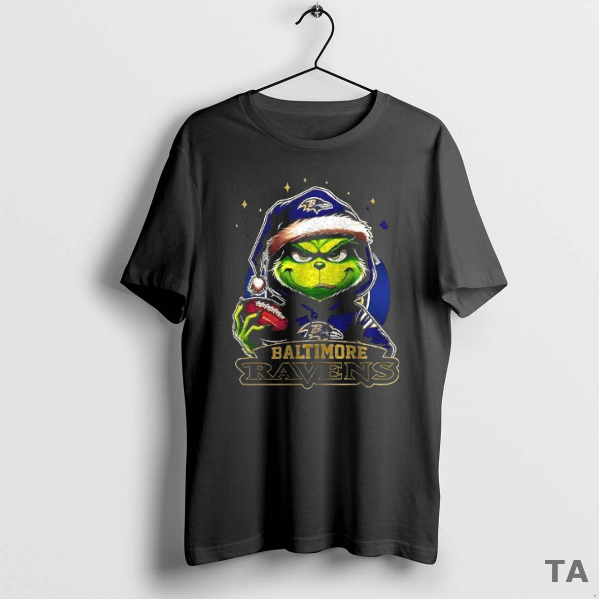 Top Grinch With Santa Hat X Baltimore Ravens Merry Christmas T Shirt Sweater