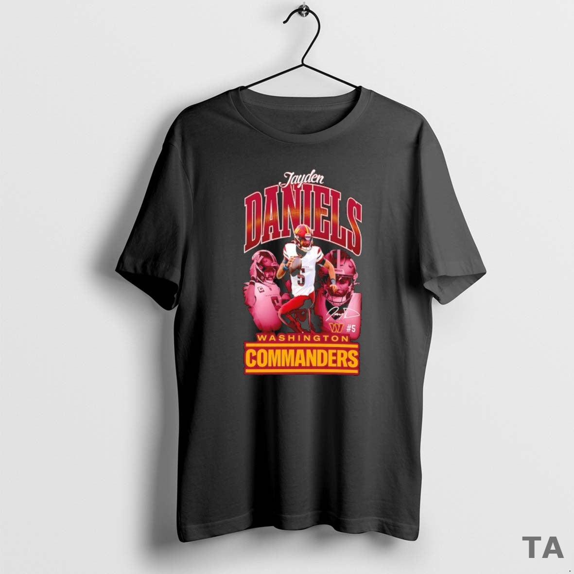 Top Jayden Daniels 5 Washington Commanders Football Signature Graphic T Shirt Sweater