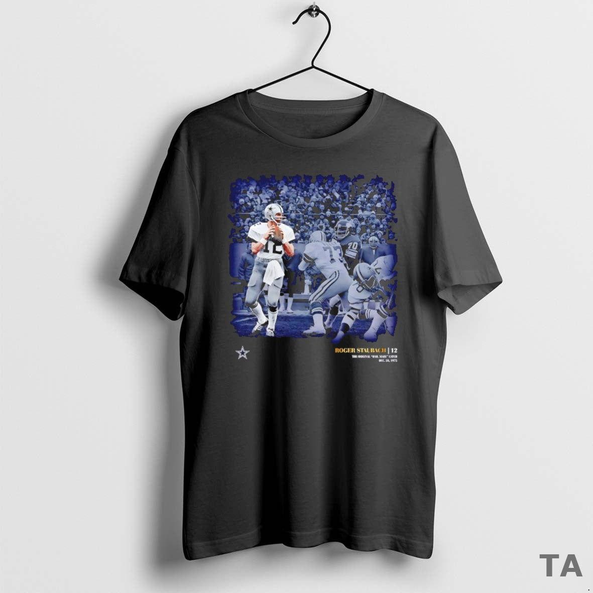 Top Roger Staubach Dallas Cowboys The Hail Mary Catch 1975 Moments T Shirt Sweater