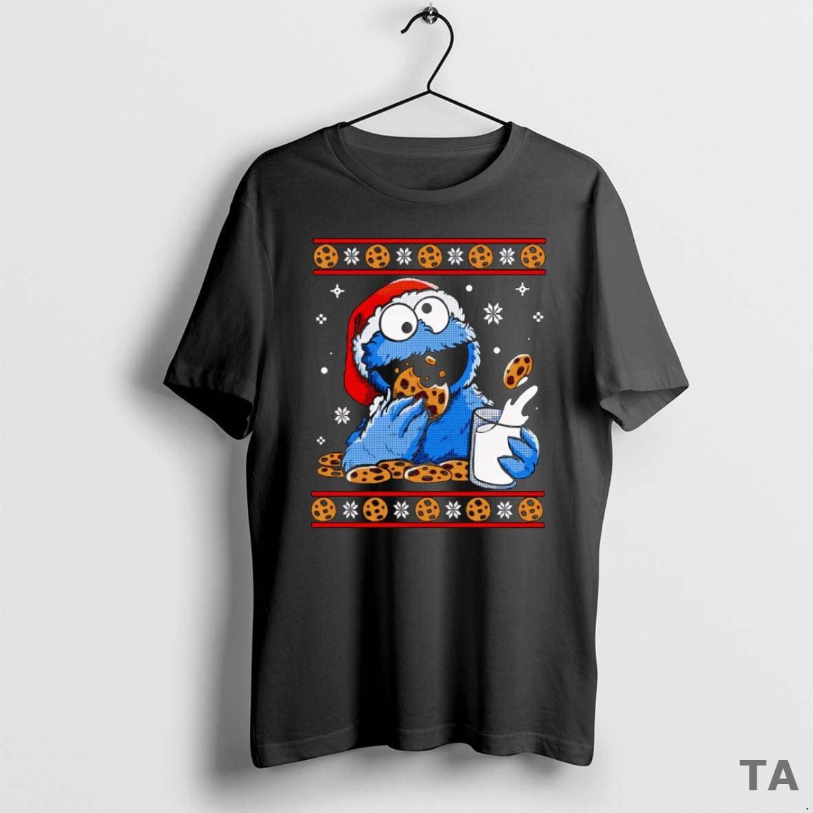 Top Santa Hat Cookie Monster Ugly Christmas 2025 T Shirt Sweater
