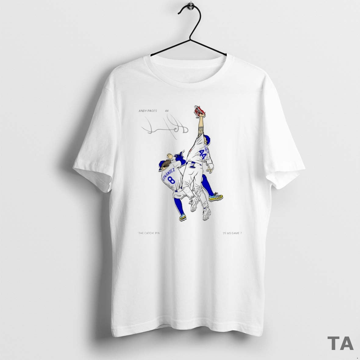 Top The Catch Andy Pages 2025 World Series Champs Los Angeles Dodgers Circle