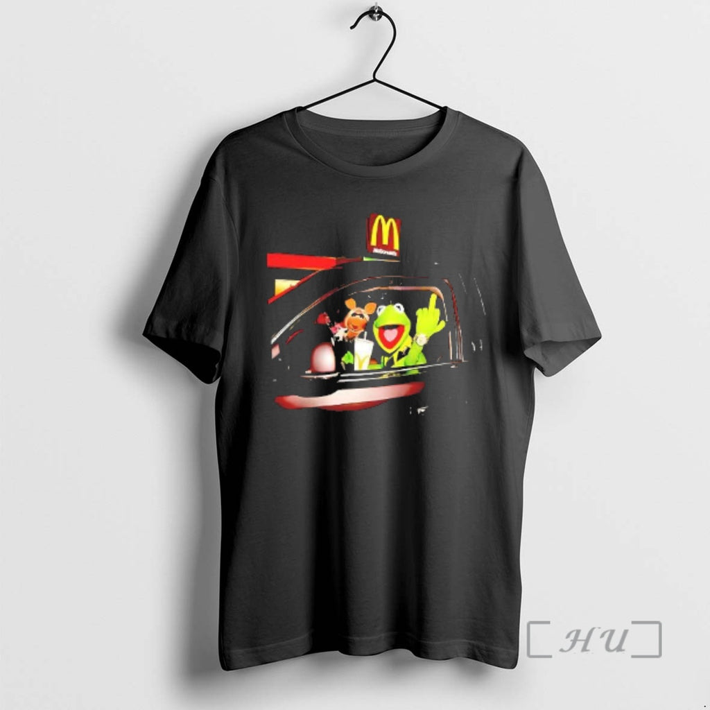 Trending At Mcdonalds Frog Kermit Middle Finger And Miss Piggy Riding Car Premium T Shirts