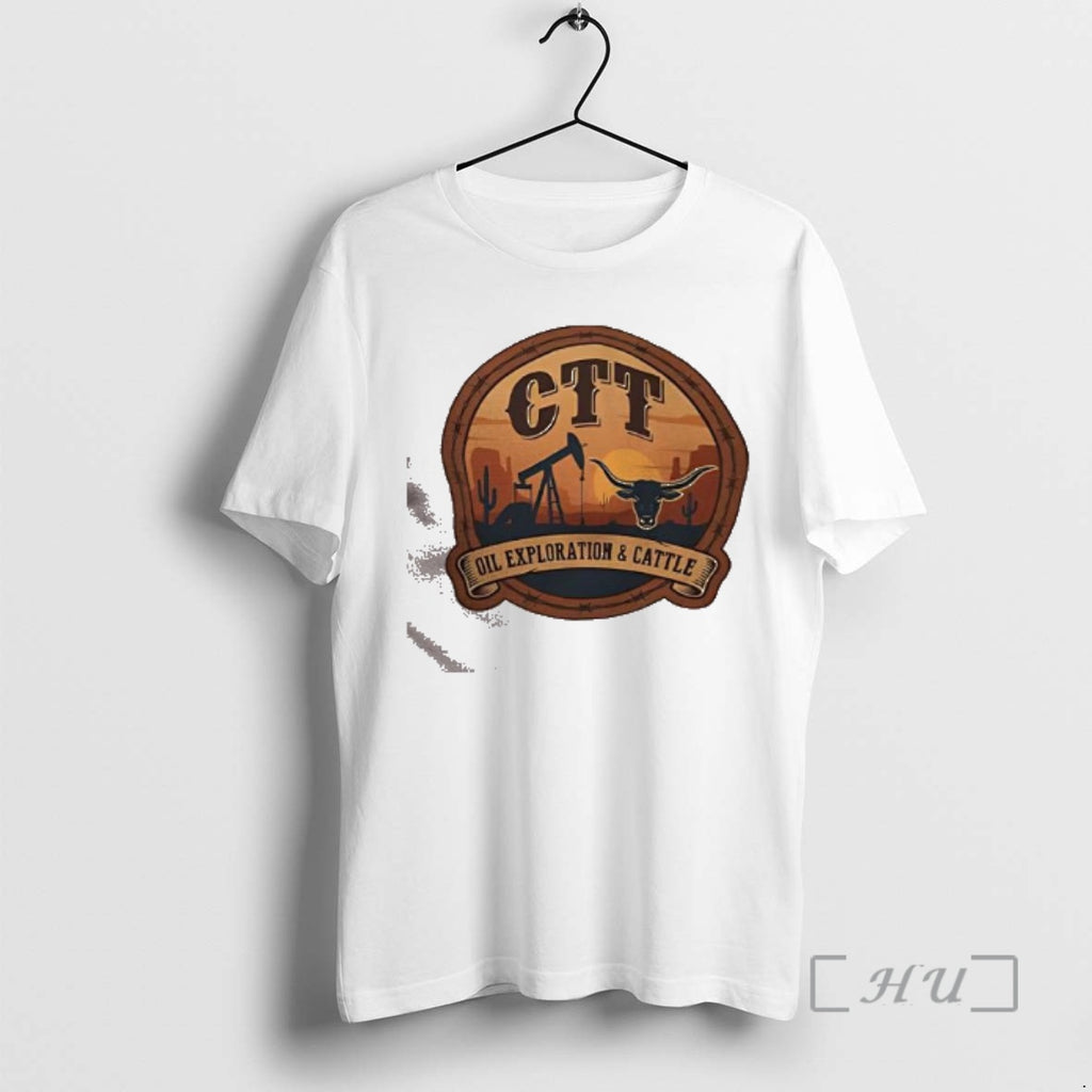 Trending Ctt Oil Exploration And Cattle Oil Rig Longhorn Sunset Texas Logo Premium T Shirts