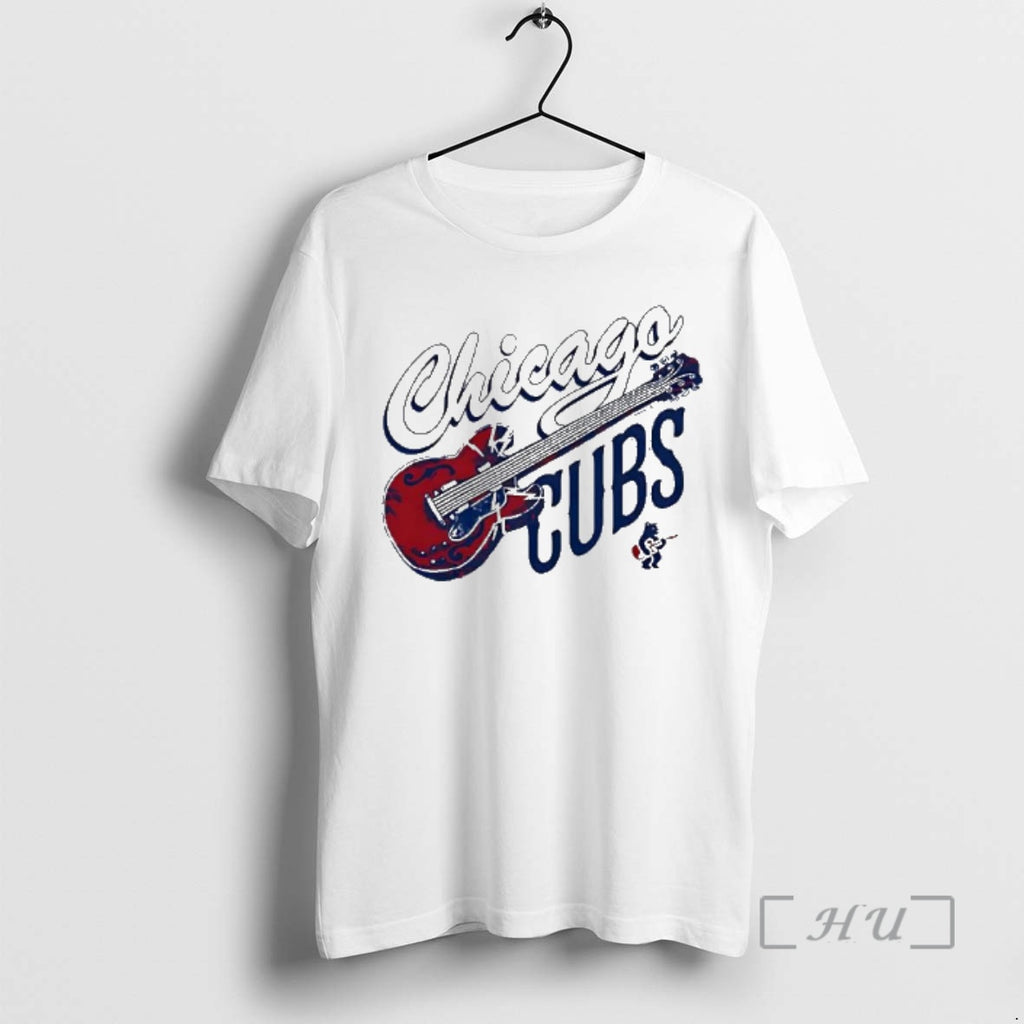 Trending Chicago Cubs Red Electric Guitar With Lightning Bolts And Small Bear Playing Music Premium