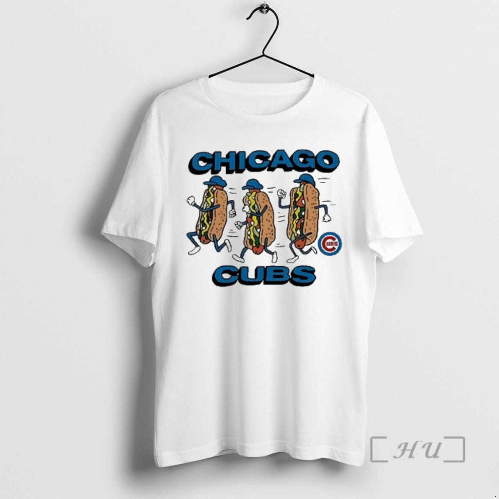 Trending Chicago Cubs Three Running Hot Dogs Wearing Blue Hats And Gloves Sports Graphic Premium