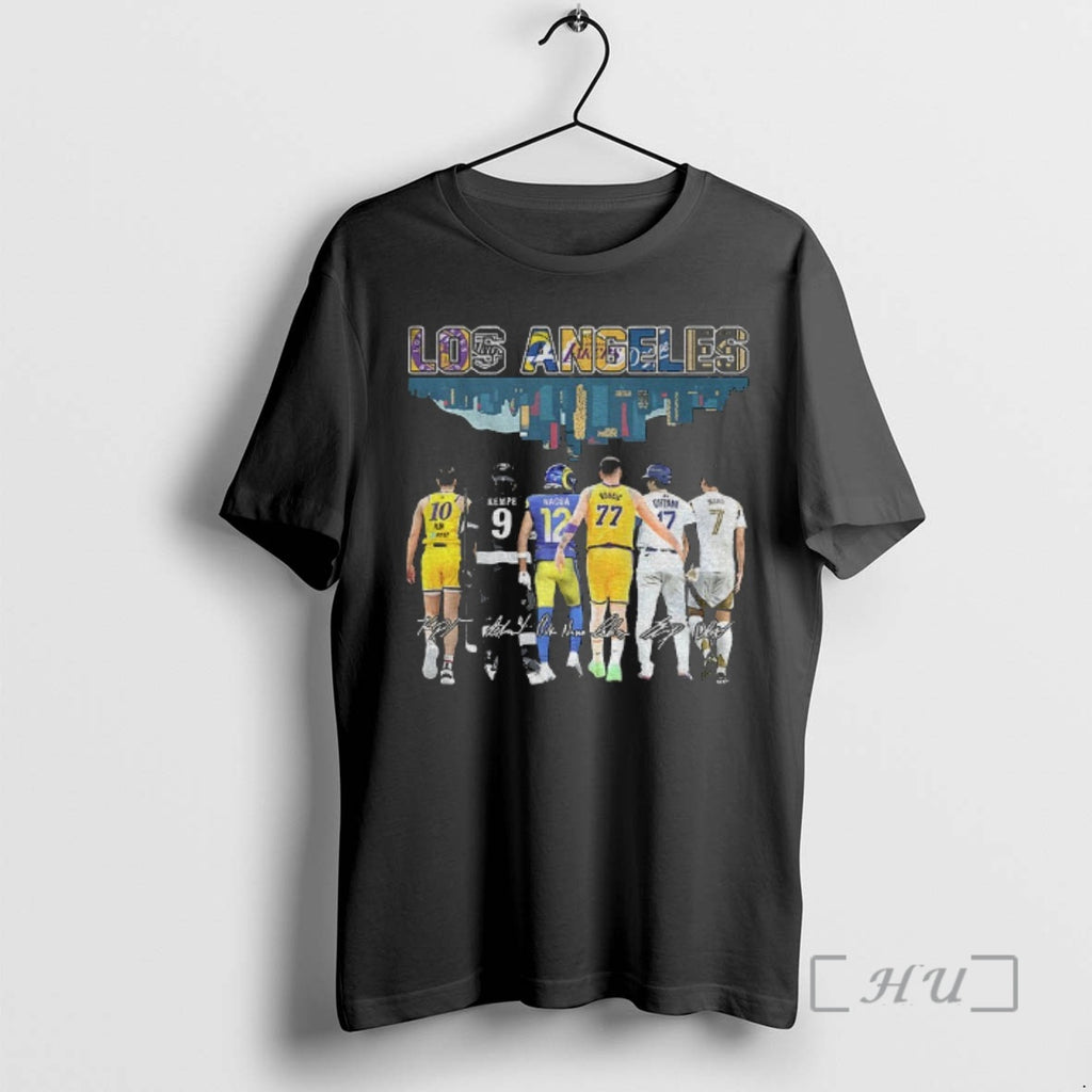 Trending Kessel Kempe Nacua Vincent Ohtani Messi Los Angeles City Skyline Signatures Premium T Shirts