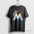 Trending Miami Marlins Logo Stylized Metallic Letter M With Red Blue Yellow Stripes Premium