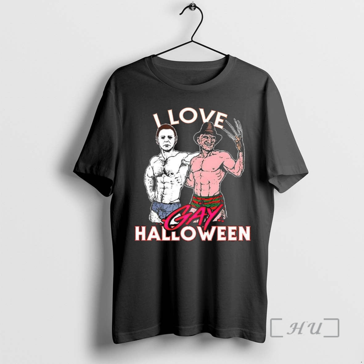 Trending Michael Myers And Freddy Krueger I Love Gay Halloween Funny Premium T Shirt Sweater
