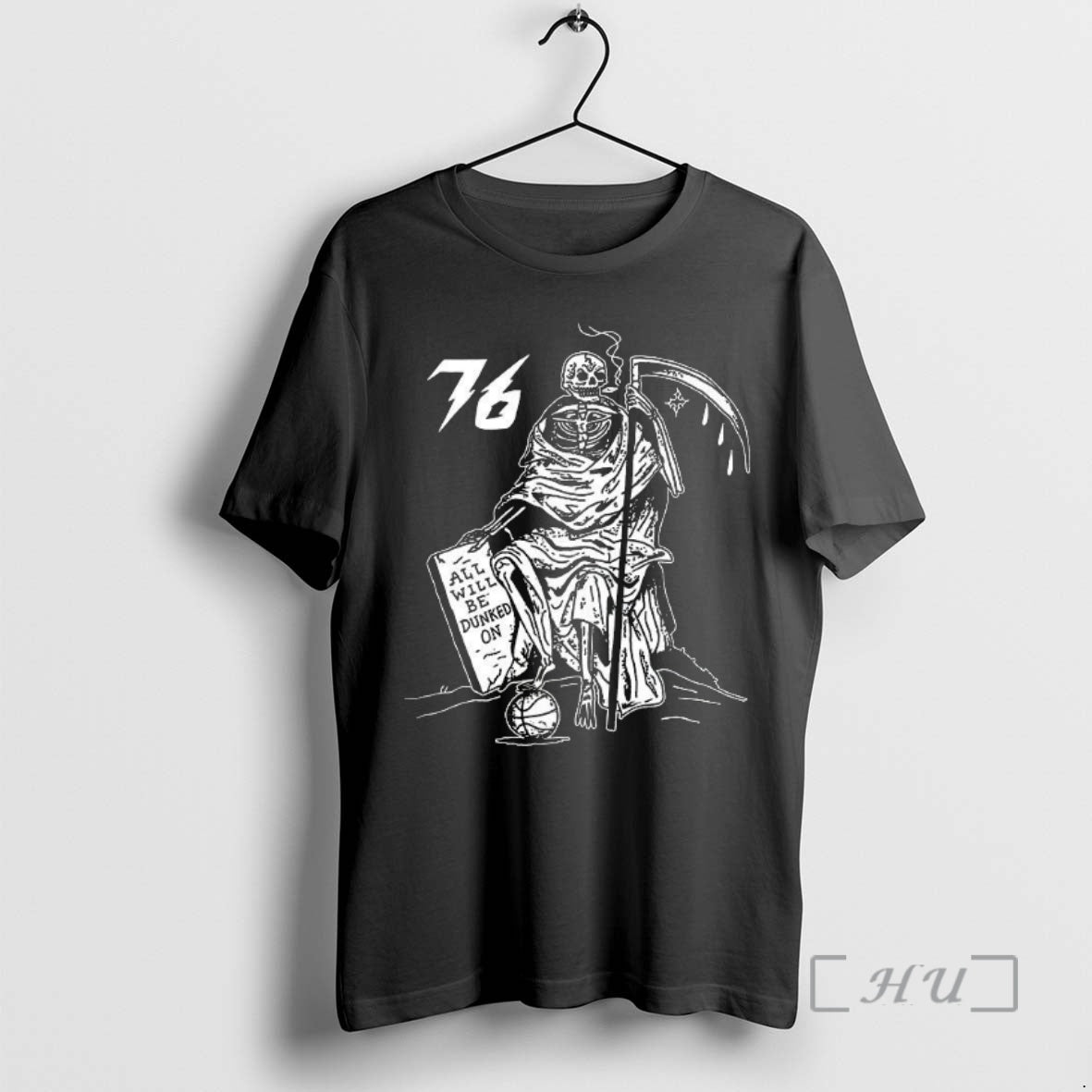 Trending Philadelphia 76ers Basketball Grim Reaper All Will Be Dunked On Premium T Shirt Sweater