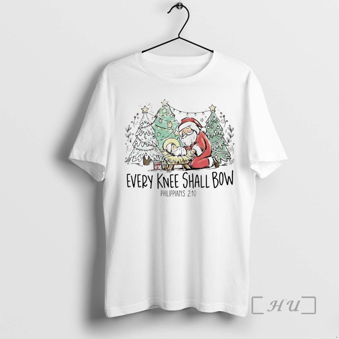 Trending Santa Every Knee Shall Bow Philippians 2 10 Christmas Premium T Shirt Sweater