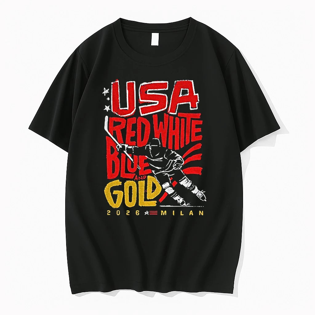 Usa Mens Hockey Team Red White Blue Gold 2026 Milan Tshirts Sweater