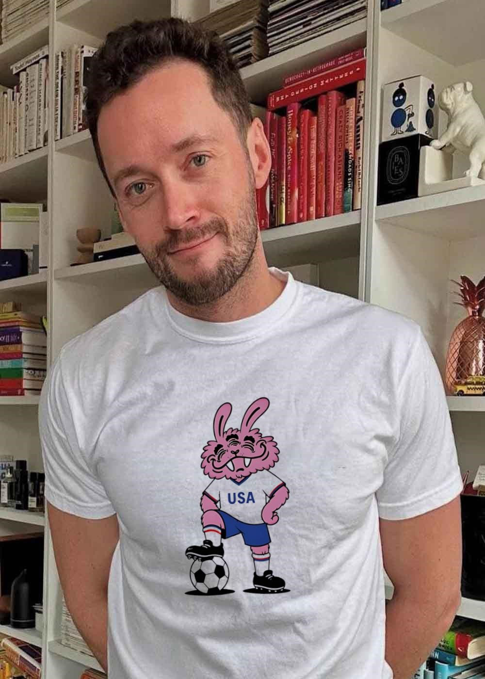 USA Rabbit Mascot Soccer Player USA Shirt