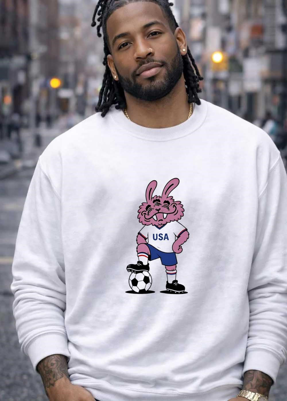 USA Rabbit Mascot Soccer Player USA Shirt
