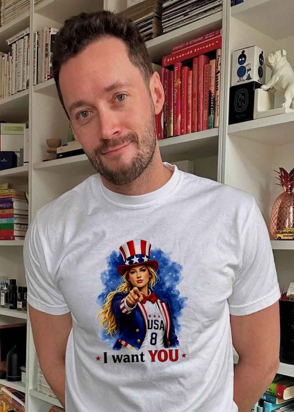 Uncle Sam Style Blonde Woman Pointing I Want You USA 8 T-Shirt