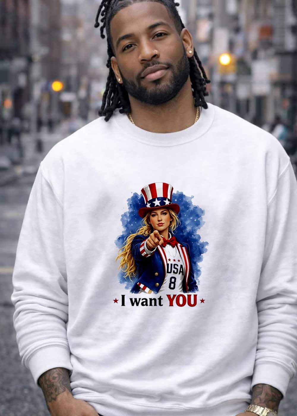 Uncle Sam Style Blonde Woman Pointing I Want You USA 8 T-Shirt