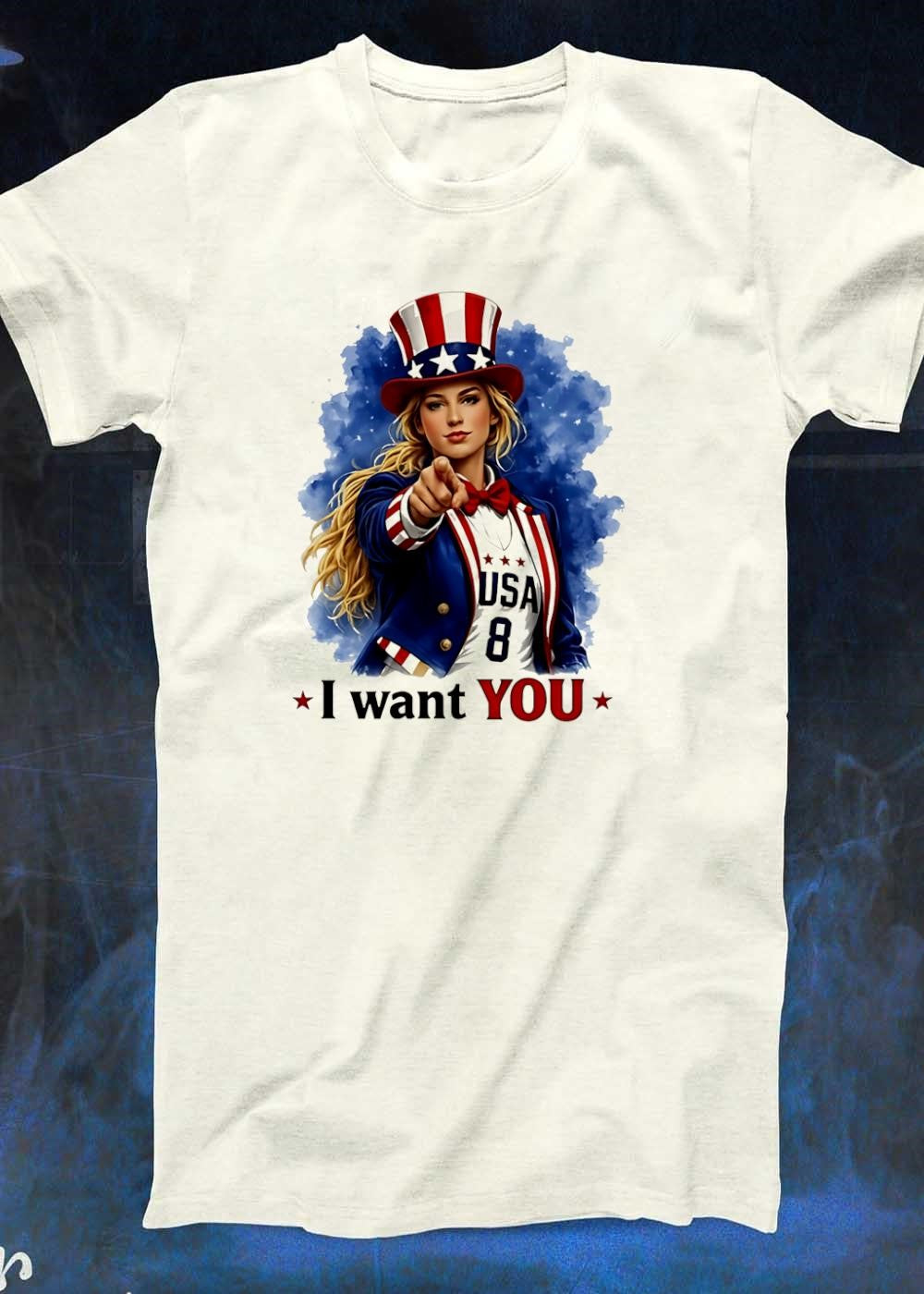 Uncle Sam Style Blonde Woman Pointing I Want You USA 8 T-Shirt