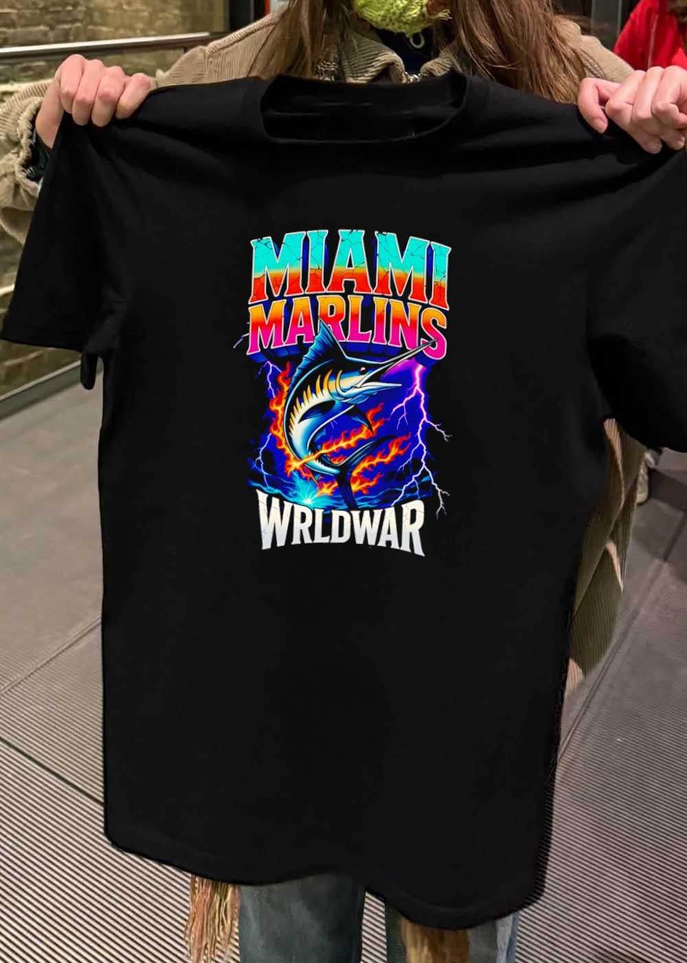 Vintage Miami Marlins Wrldwar Lightning Flame T-Shirt