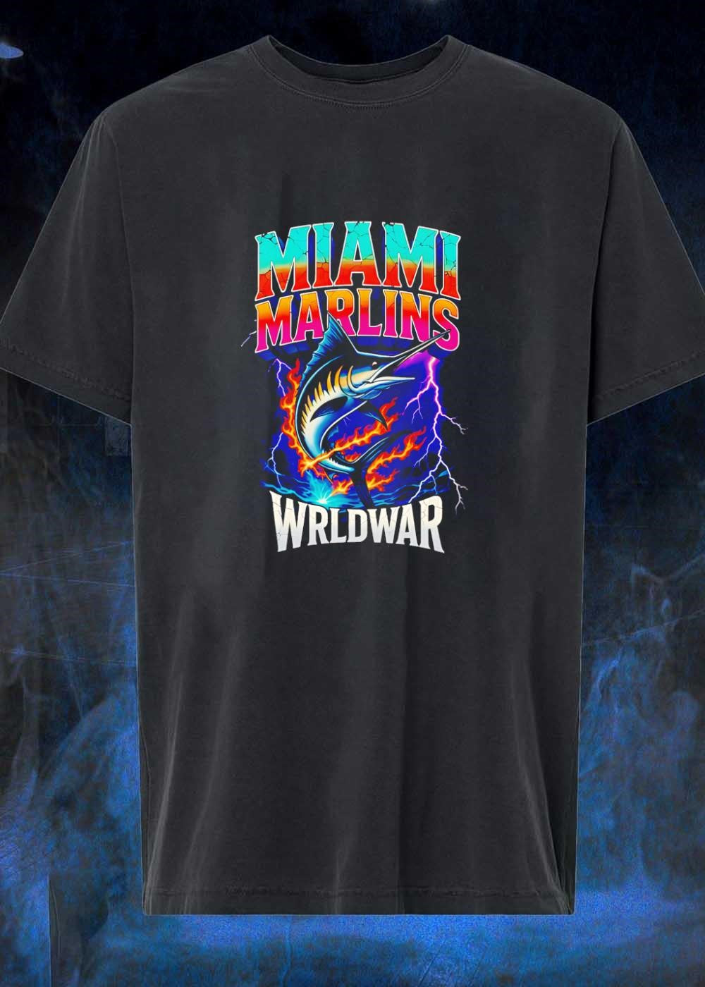 Vintage Miami Marlins Wrldwar Lightning Flame T-Shirt