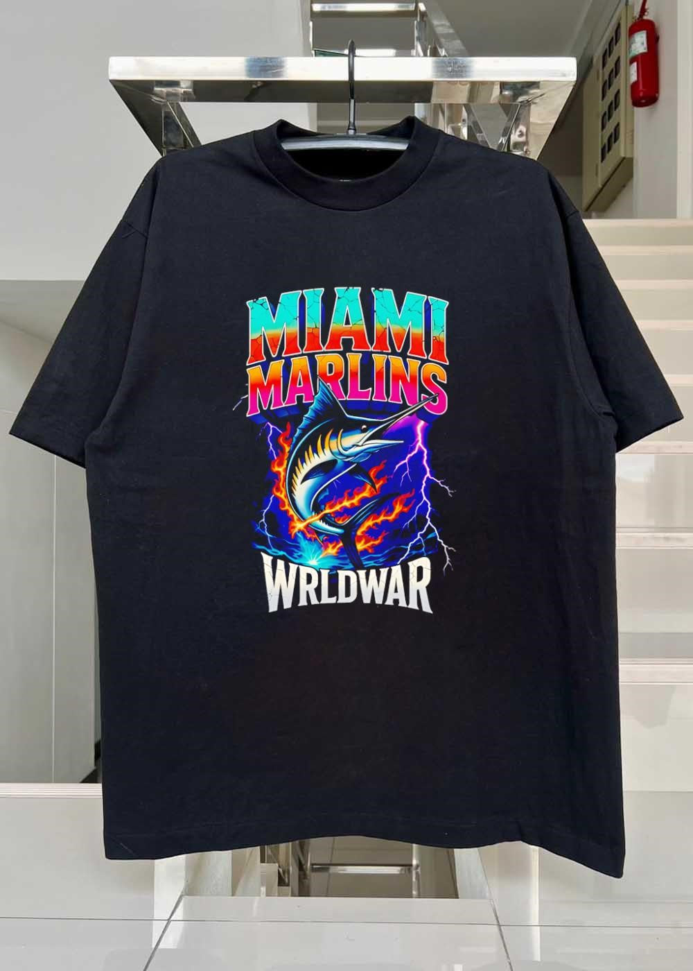 Vintage Miami Marlins Wrldwar Lightning Flame T-Shirt