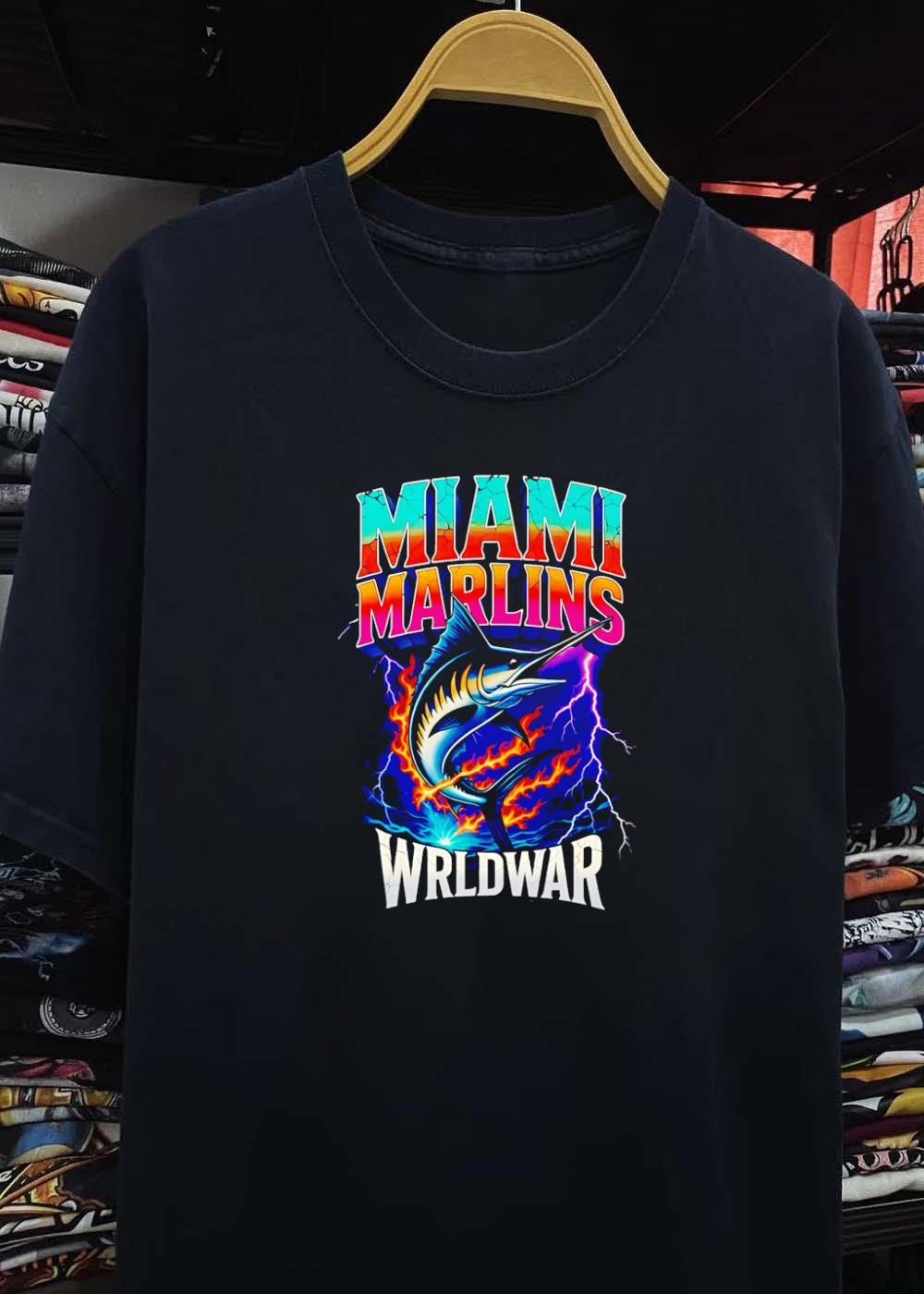 Vintage Miami Marlins Wrldwar Lightning Flame T-Shirt