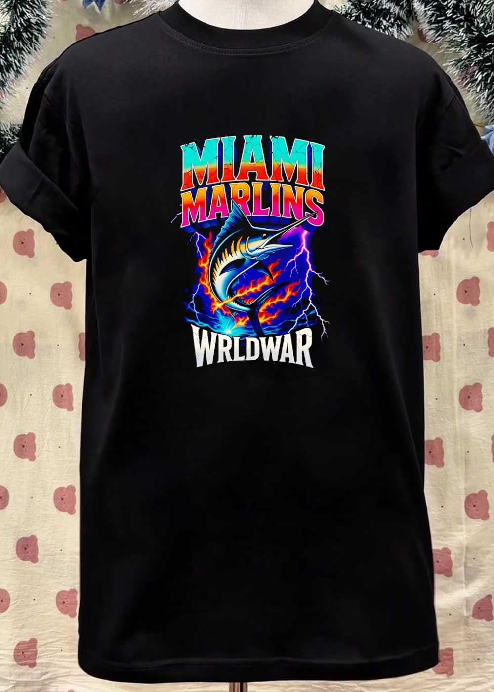 Vintage Miami Marlins Wrldwar Lightning Flame T-Shirt