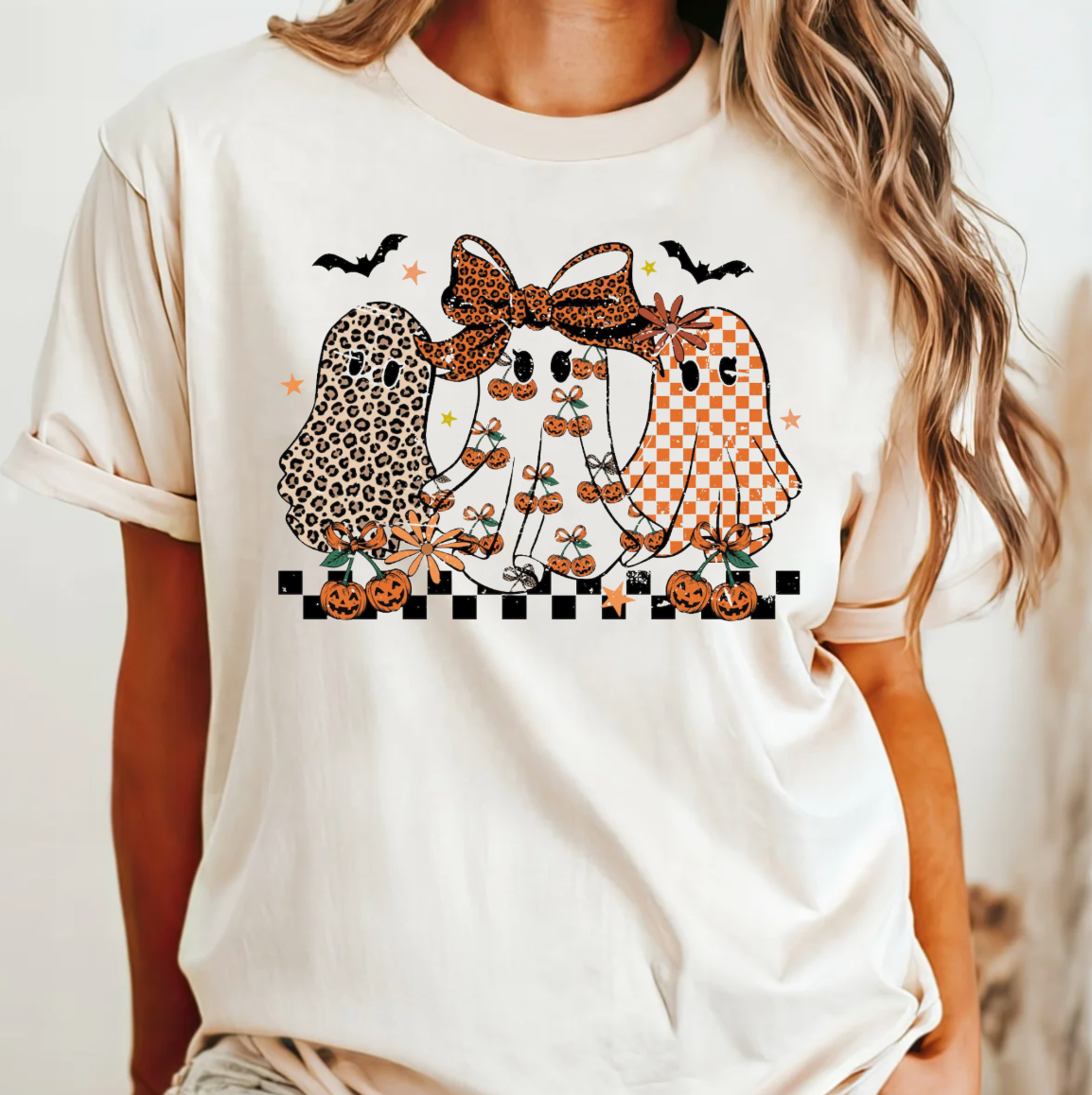 Leopard Pumpkin Ghost Comfort Color Tee Unisex , , , Long Sleeve Tee