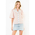 Puff Sleeve Floral Detail V-Neck Top Unisex , , , Long Sleeve Tee