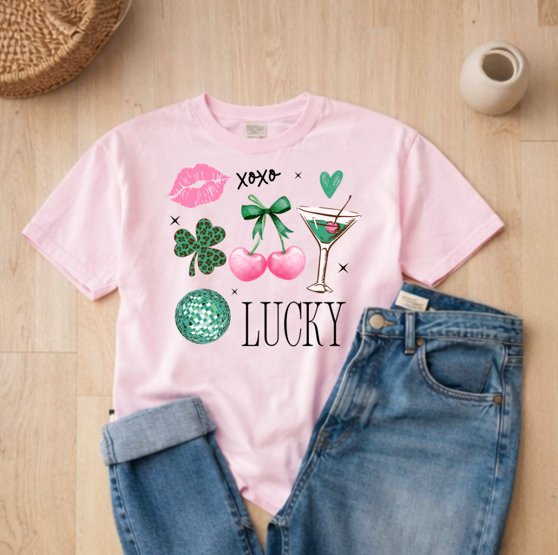 Lucky Girl Coquette St. Patrick's Day Graphic Tee Unisex , , , Long Sleeve Tee