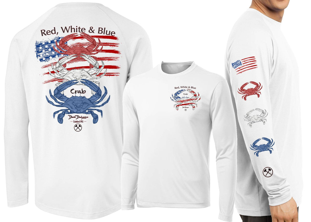 Men’S Performance Red White & Blue Crab Long Sleeve Unisex , , , Long Sleeve Tee
