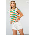 /Size Xl/ Pattern Ribbed Ruffle Sleeve Top Unisex , , , Long Sleeve Tee