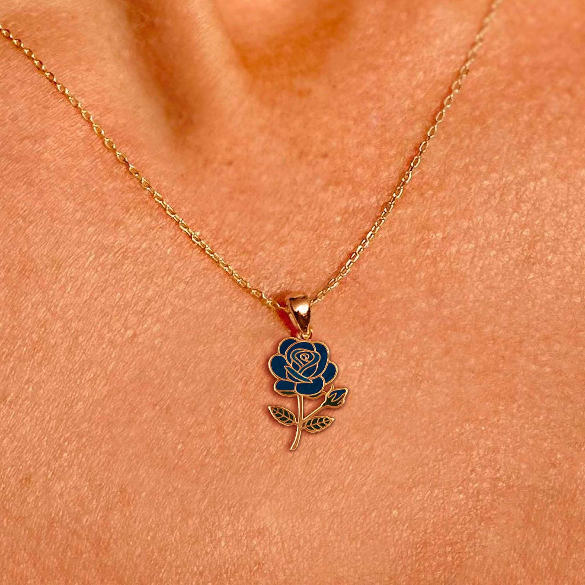 Blue Rose Birth Month Flower Necklace June Birth Flower Unisex , , , Long Sleeve Tee