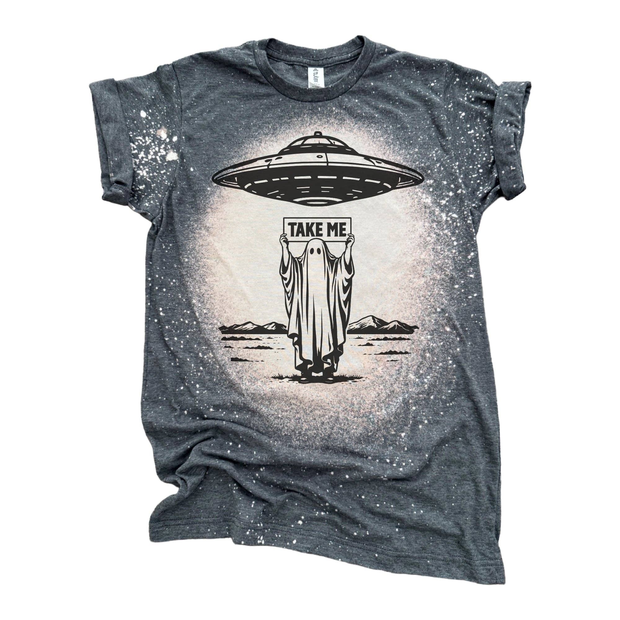 Take Me UFO Ghost Charcoal Bleached Unisex , , , Long Sleeve Tee