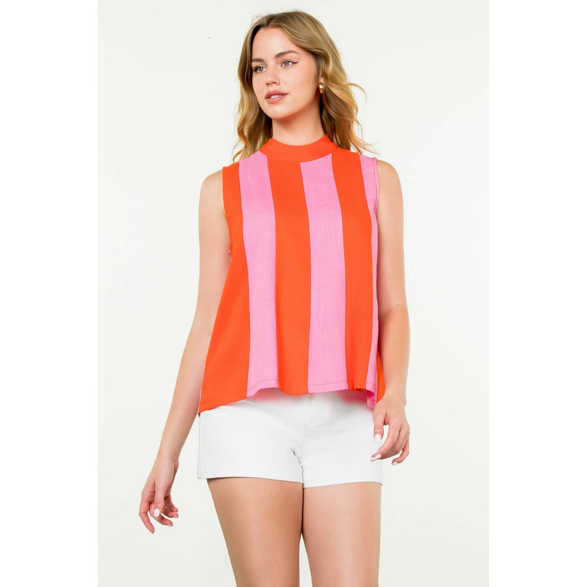 Sleeveless Mock Neck Colorblock Top Unisex , , , Long Sleeve Tee