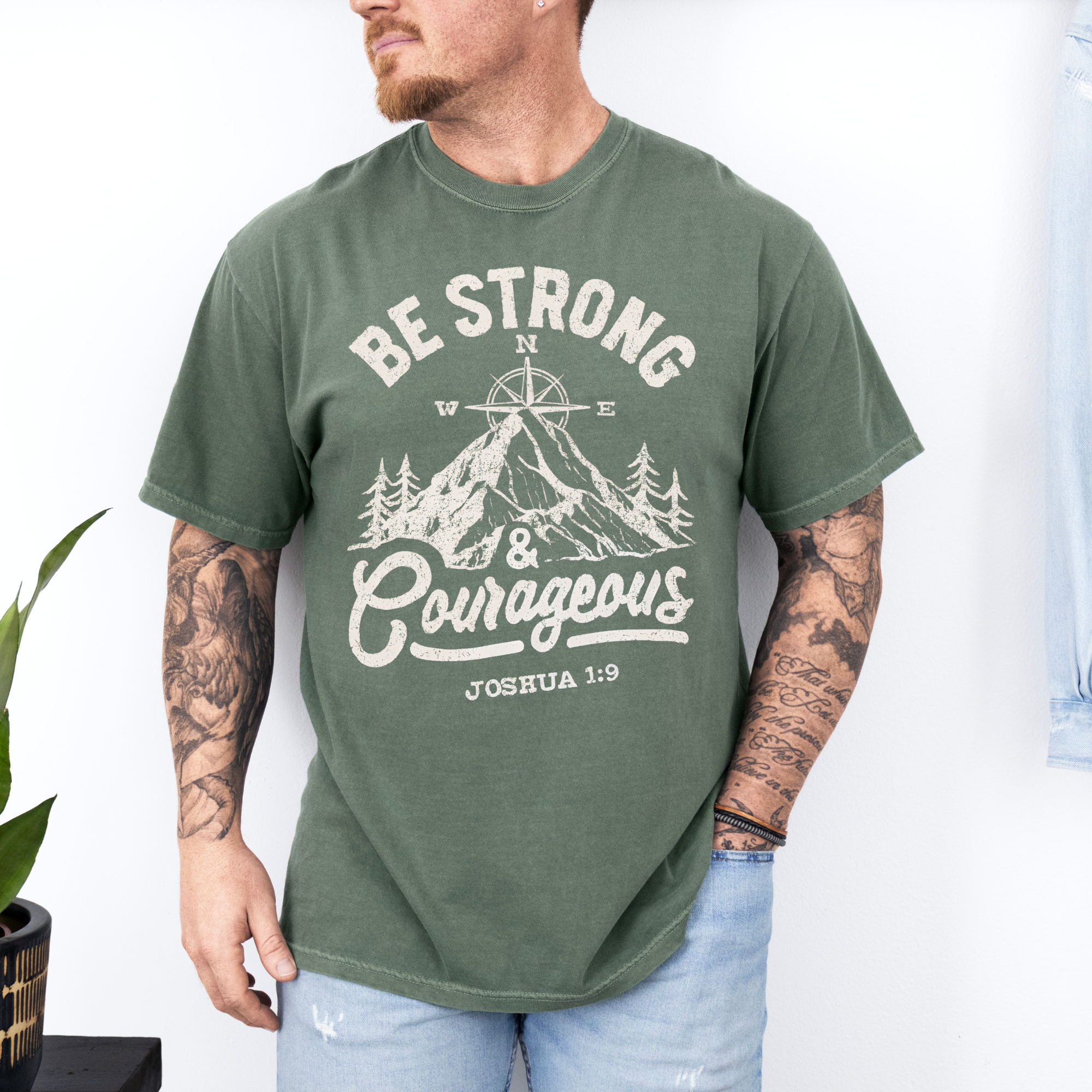 Father's Day: Be Strong Joshua 1:9 On Comfort Colors Moss Unisex , , , Long Sleeve Tee