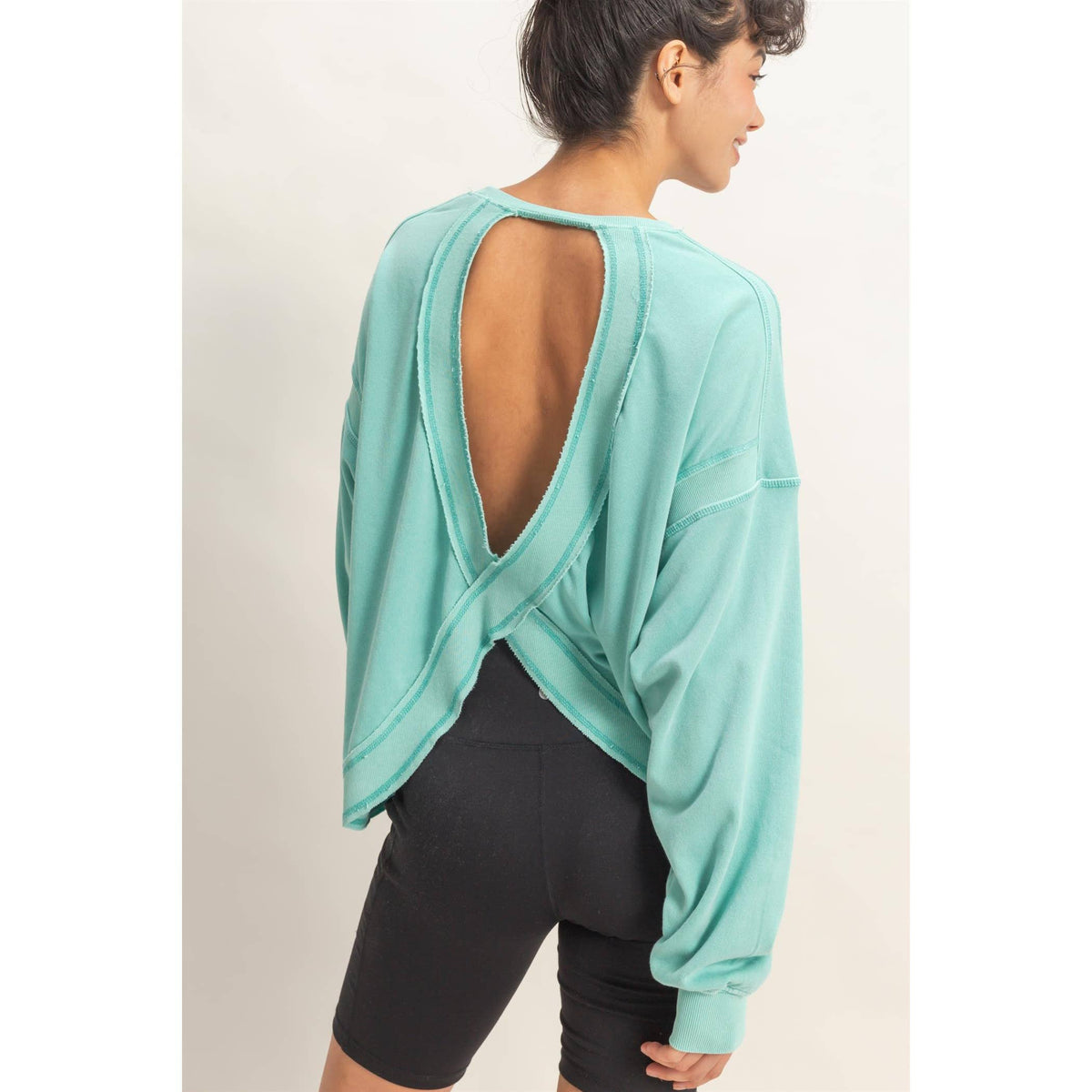 Oversized Cross Detail Open Back Unisex , , , Long Sleeve Tee