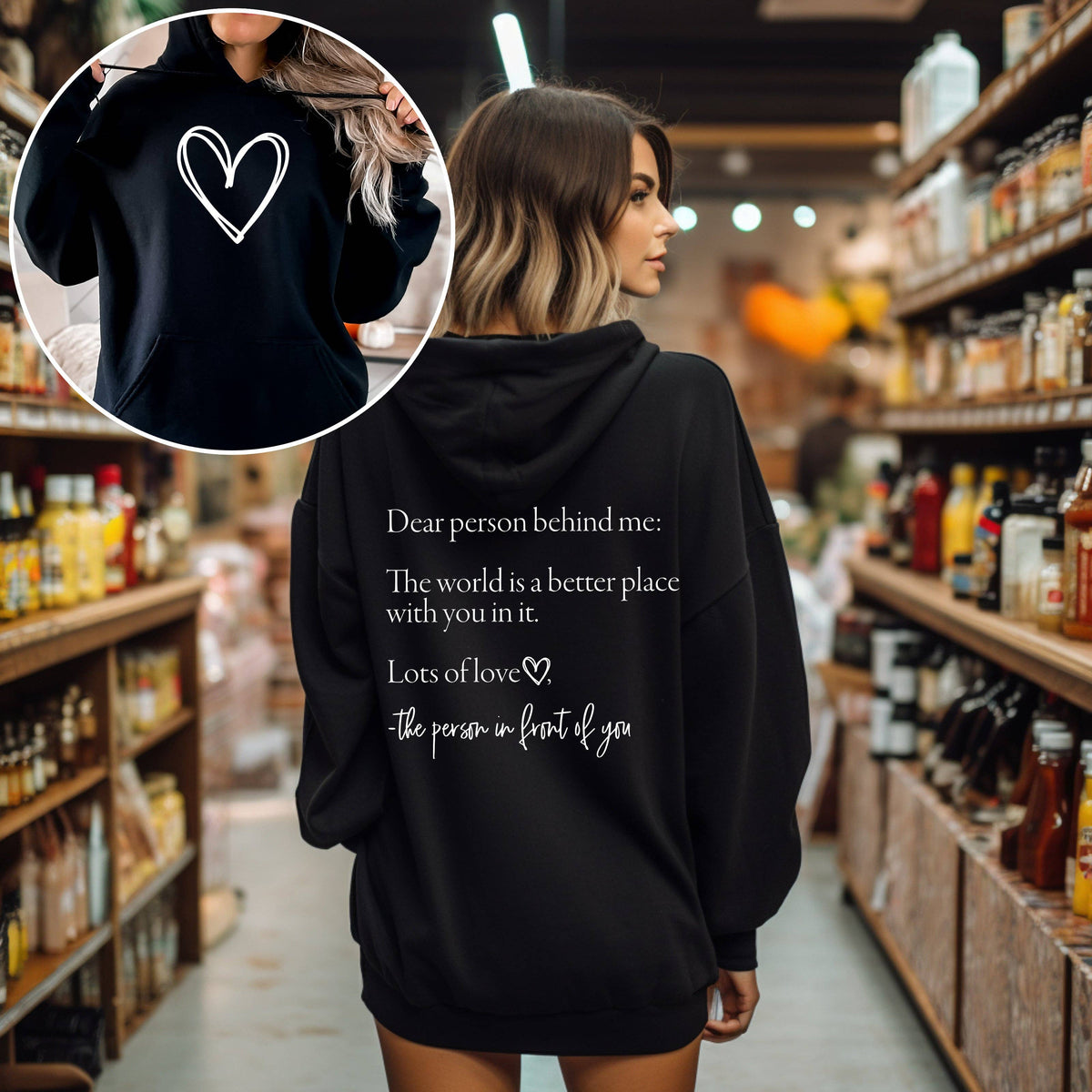 Dear Person Behind Me, Heart, Positivity, Kindness, Mental H Unisex , , , Long Sleeve Tee