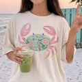 Coastal Crab Preppy Lily Print Beach Ocean Resort Tee Unisex , , , Long Sleeve Tee