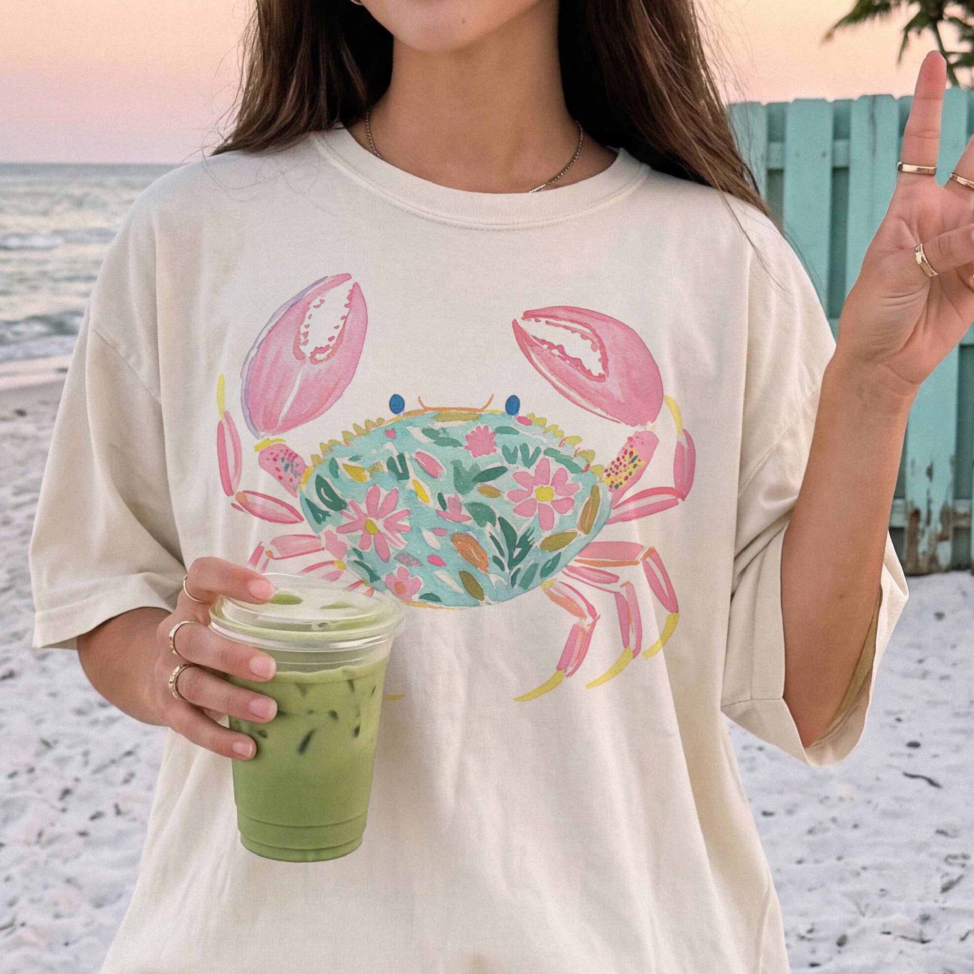 Coastal Crab Preppy Lily Print Beach Ocean Resort Tee Unisex , , , Long Sleeve Tee