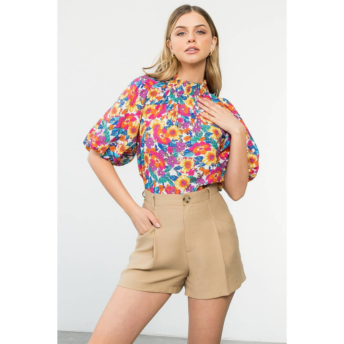 Puff Sleeve Floral Top Unisex , , , Long Sleeve Tee