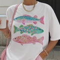 Coastal Preppy Fish Pink Blue Beach Ocean Club Graphic Tee Unisex , , , Long Sleeve Tee