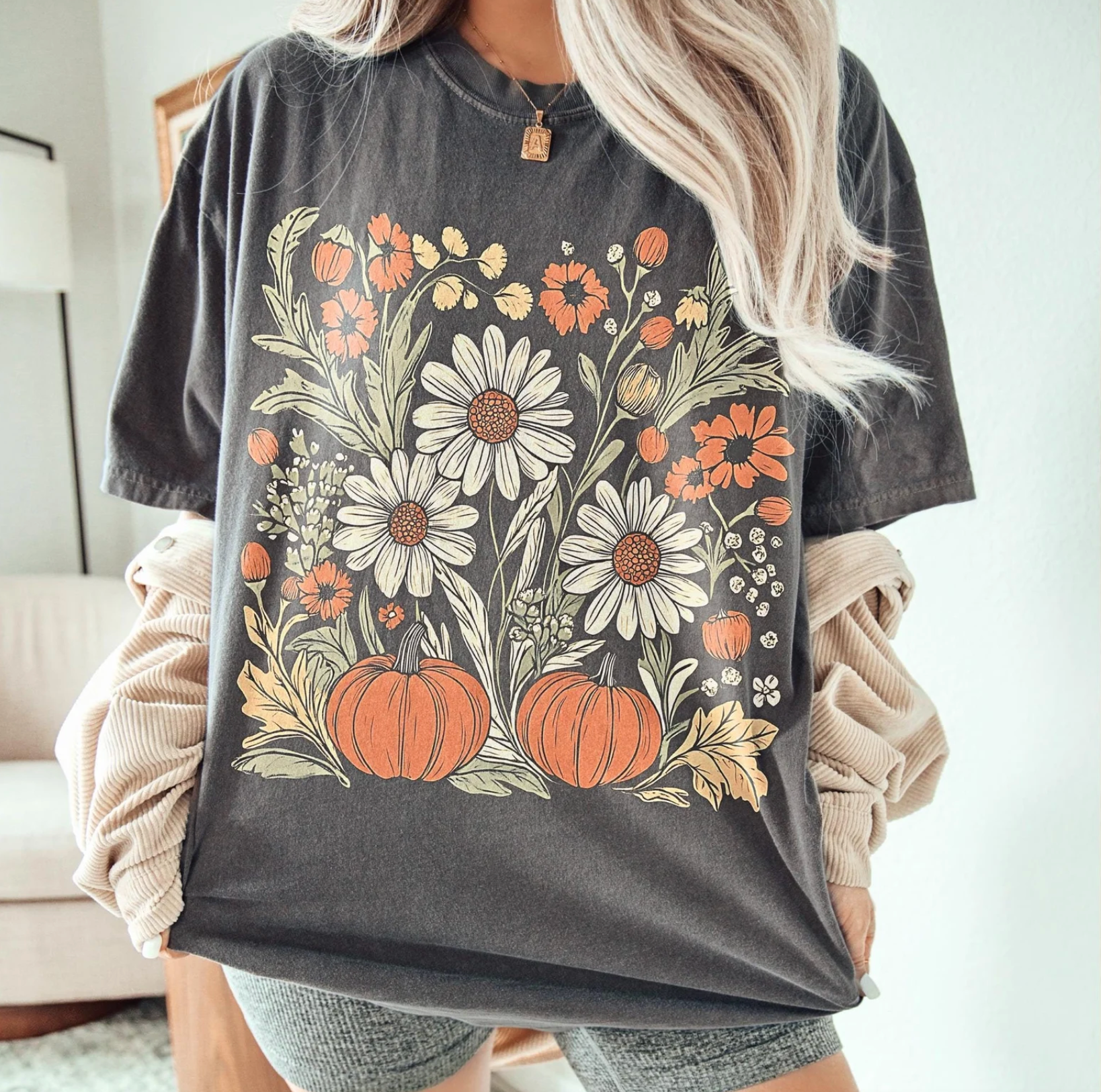 Boho Fall Floral Comfort Color Tee Unisex , , , Long Sleeve Tee