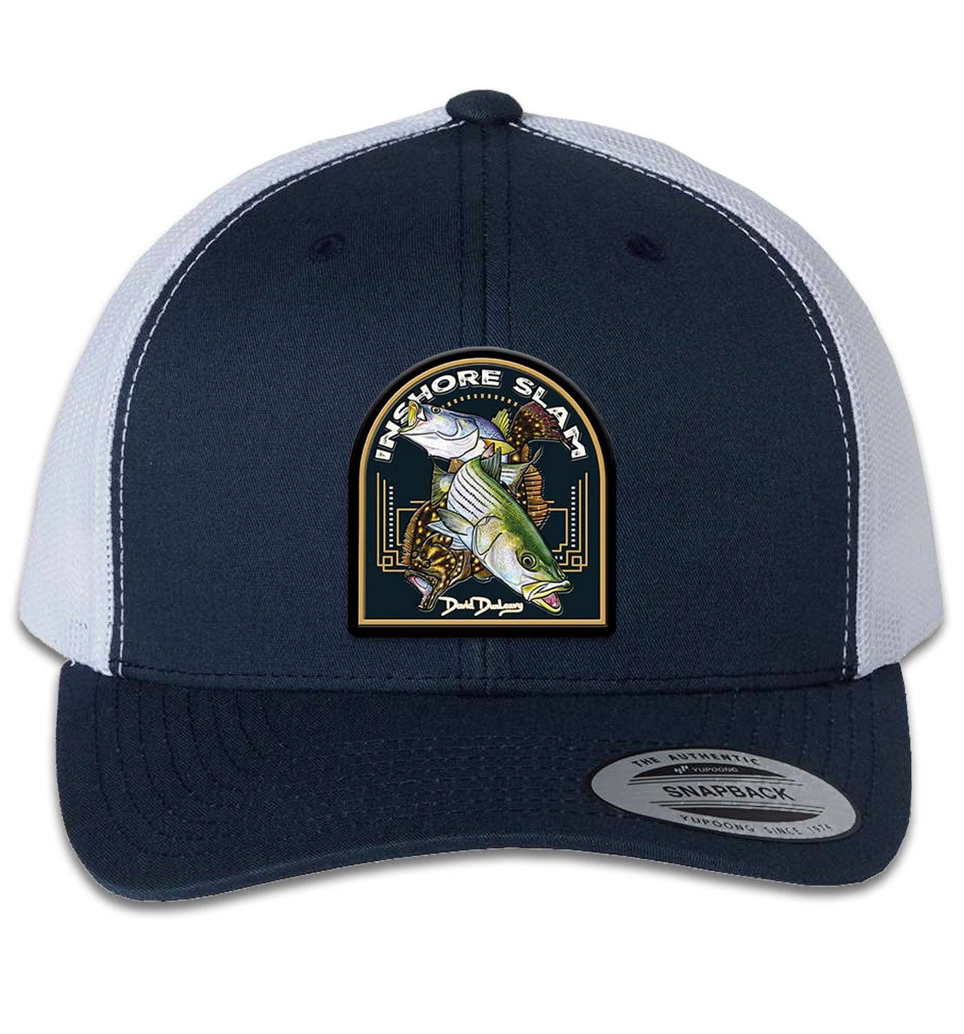 Inshore Slam 6 Panel Trucker Snap Back Navy White Hat Unisex , , , Long Sleeve Tee