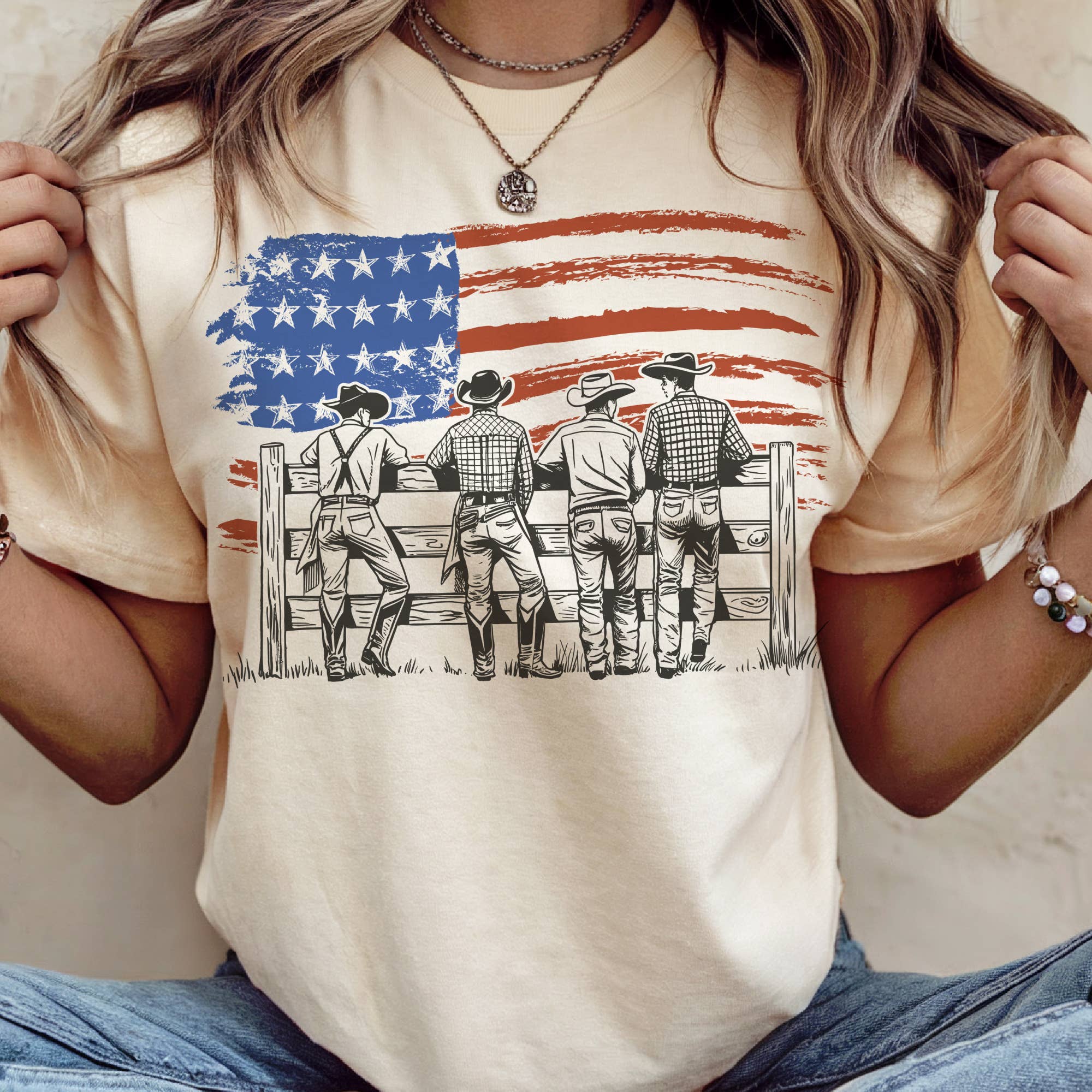Western USA Cowboy Flag Patriotic Country Graphic Tee Unisex , , , Long Sleeve Tee