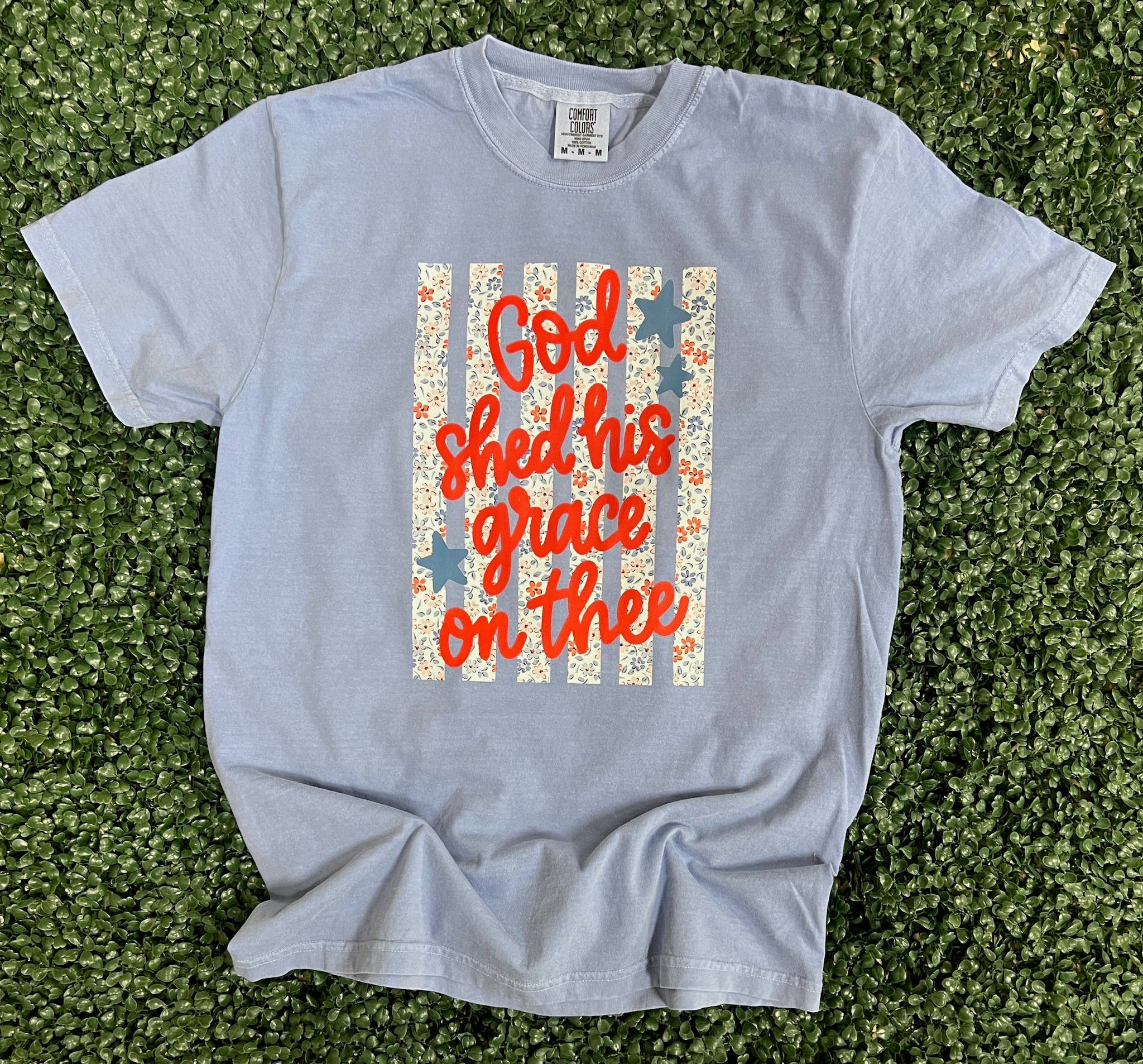 God Shed His Grace On Thee On Comfort Colors Washed Denim Unisex , , , Long Sleeve Tee