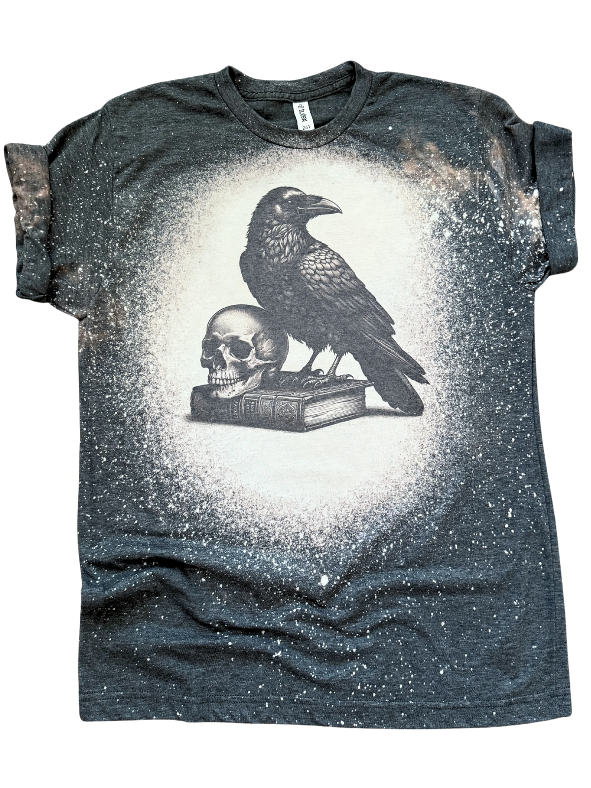 Raven + Skull + Book Gothic – Bleached Tee Unisex , , , Long Sleeve Tee